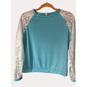 Unbranded Raglan Sleeve Sheer Lace Blouse Top Floral Sleeves M